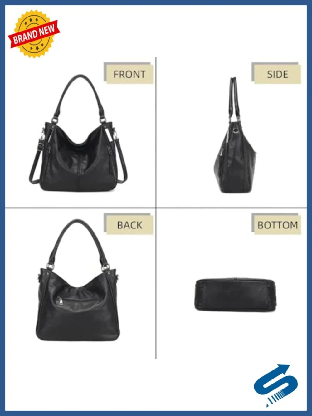 Large Hobo Tote Bag Soft PU Leather Shoulder Handbag Multiple Pockets